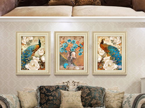 復古手繪孔雀抽象北歐裝飾無框畫圖片下載